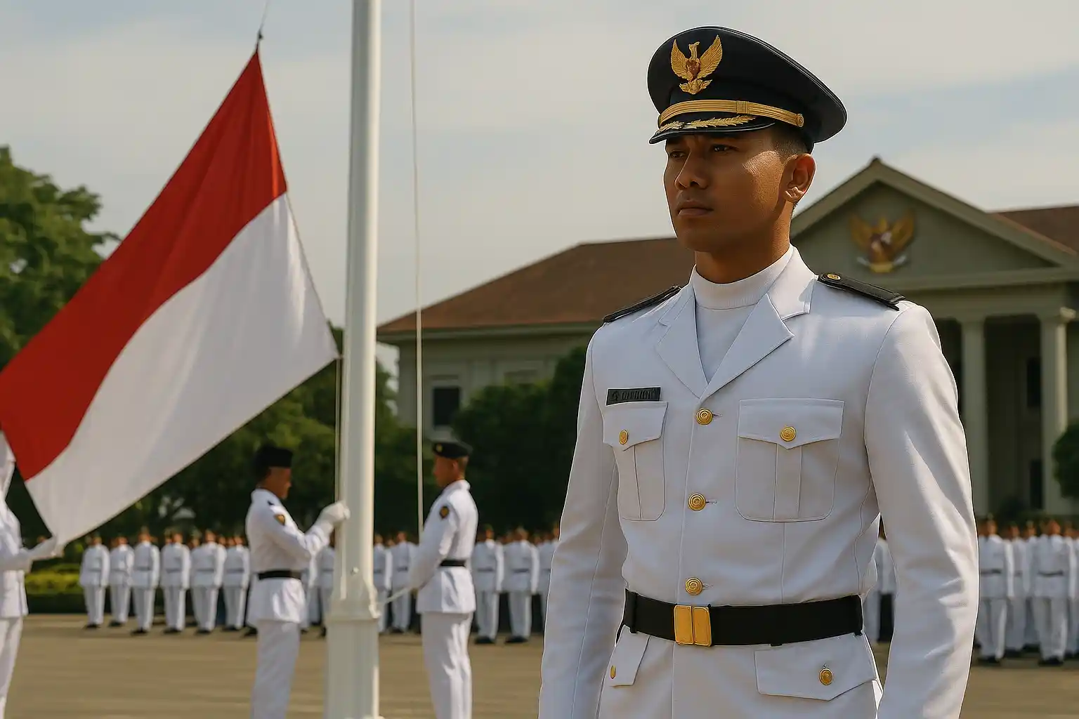 Kapten Laut Satria Pimpin Upacara Penurunan Bendera
