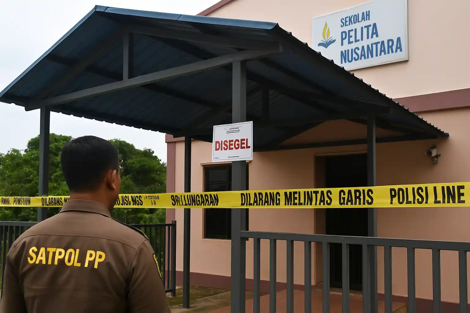 Satpol PP Segel Kanopi Sekolah Pelita Nusantara