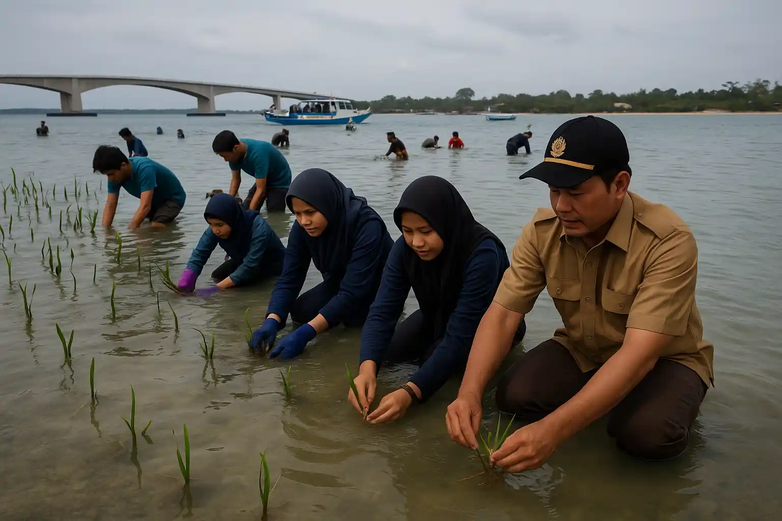Penanaman Lamun Dompak Marzul Serukan Mitigasi Iklim