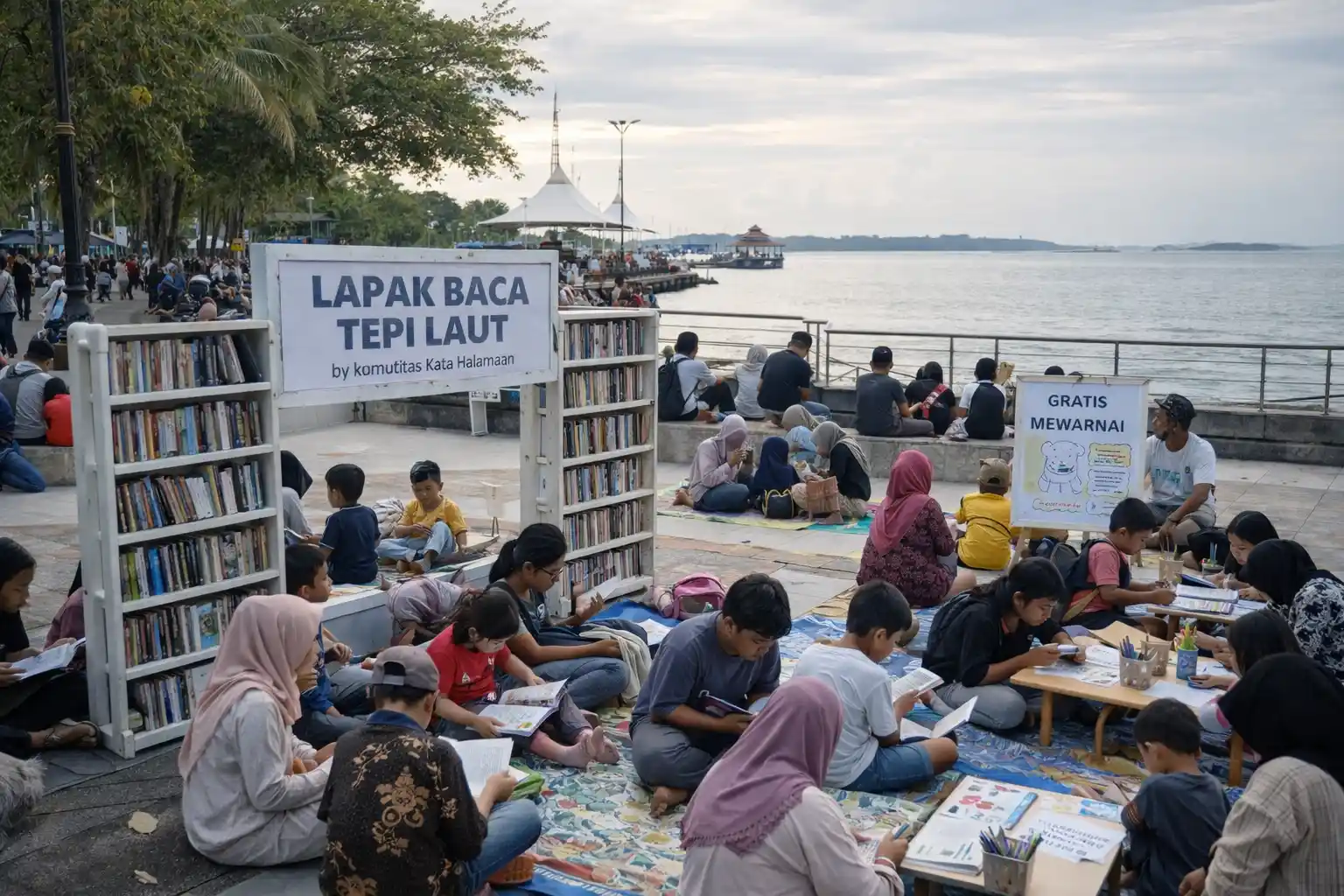 Lapak Baca Tepi Laut Dipuji, Literasi Warga Akhir Pekan